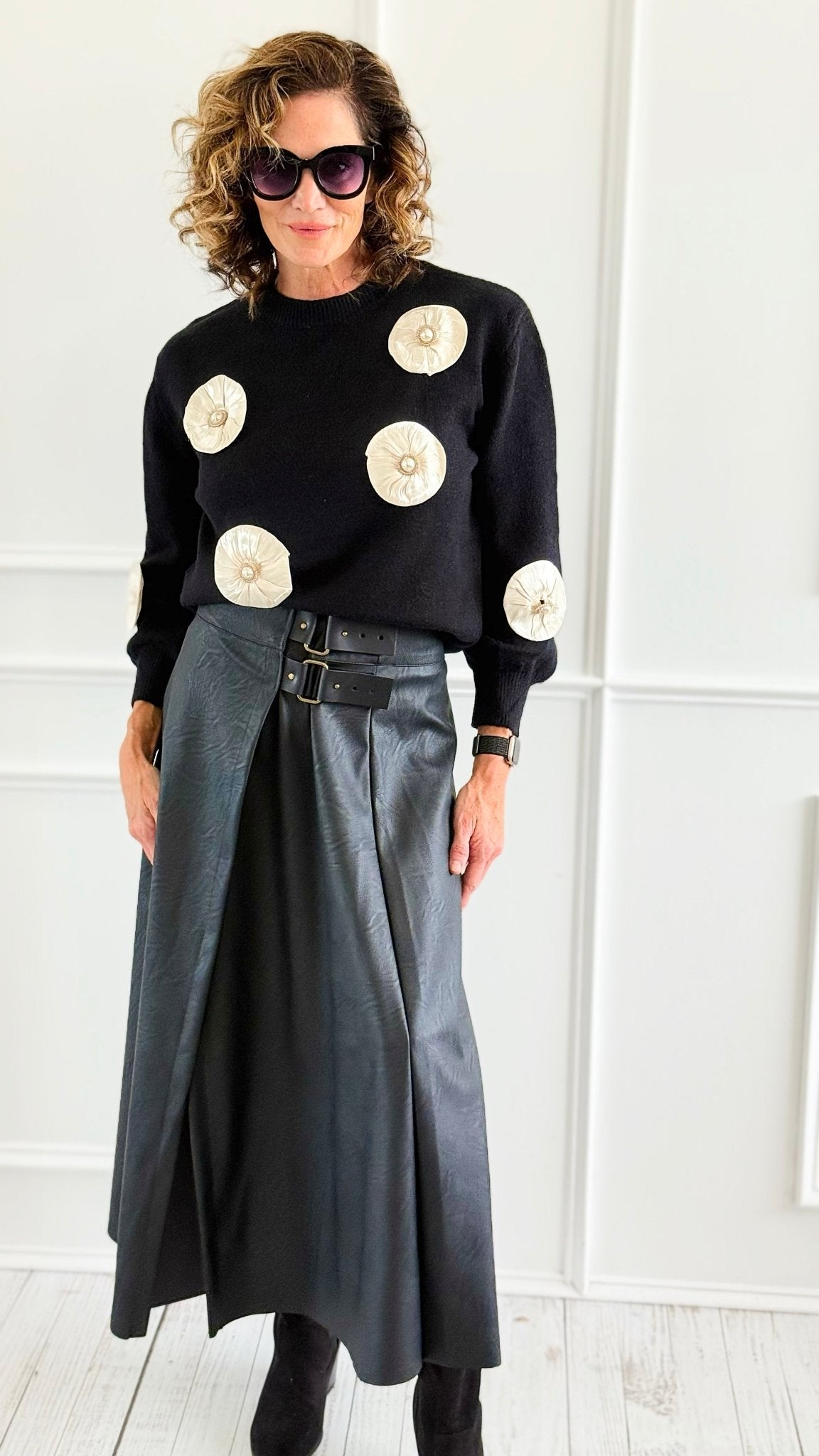 Wrap Me Up Italian Vegan Leather Midi Skirt-Black-170 Bottoms-Mitica & Co-Coastal Bloom Boutique, find the trendiest versions of the popular styles and looks Located in Indialantic, FL