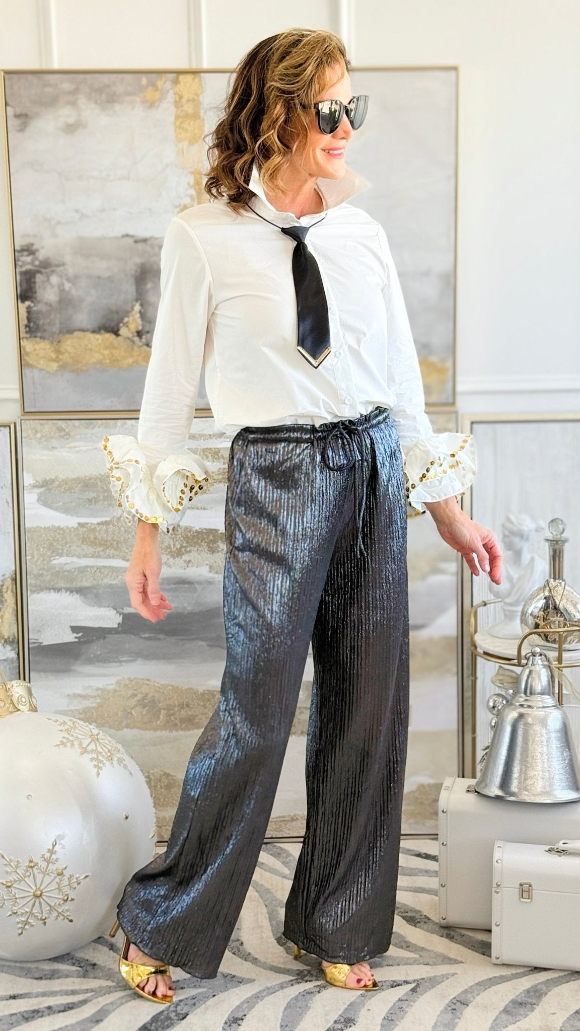 Moonlit Pleated Pants - Charcoal-100 Pants-GLAM-Coastal Bloom Boutique, find the trendiest versions of the popular styles and looks Located in Indialantic, FL