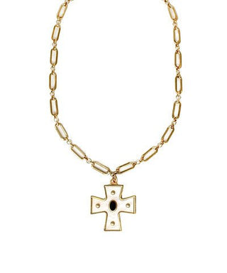 Mother of Pearl Cross Pendant Necklace - Black