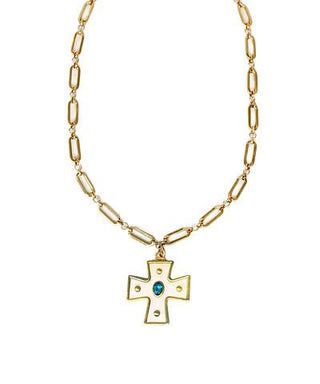 Mother of Pearl Cross Pendant Necklace - Sapphire