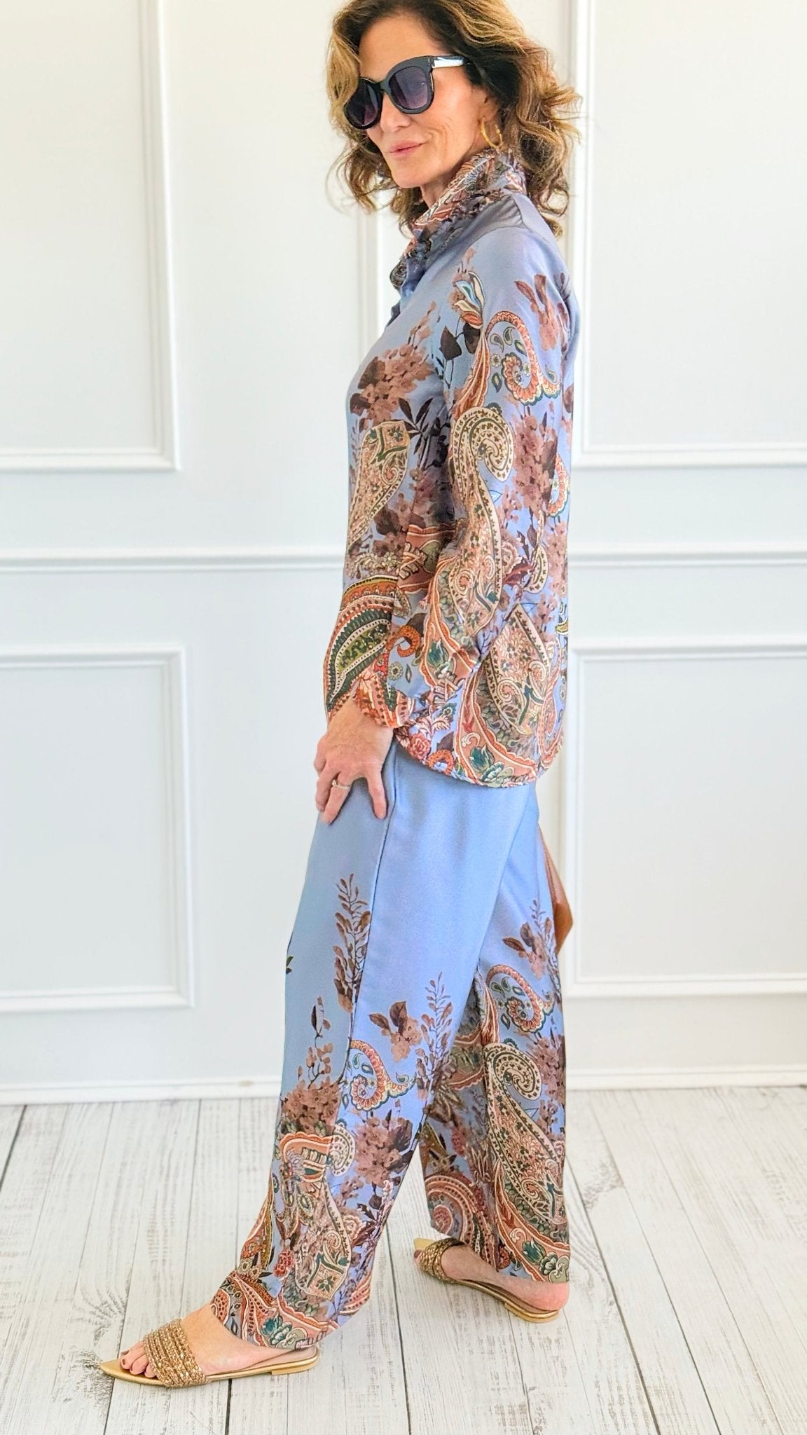 Mystic Paisley Italian Set-100 Pants-AZUL MONACO-Coastal Bloom Boutique, find the trendiest versions of the popular styles and looks Located in Indialantic, FL