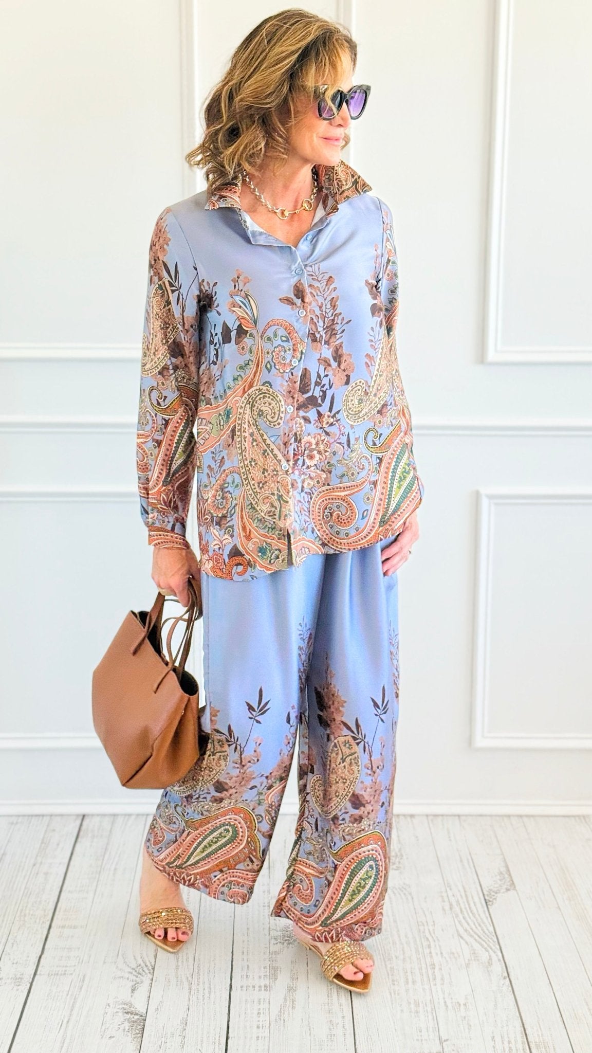 Mystic Paisley Italian Set-100 Pants-AZUL MONACO-Coastal Bloom Boutique, find the trendiest versions of the popular styles and looks Located in Indialantic, FL