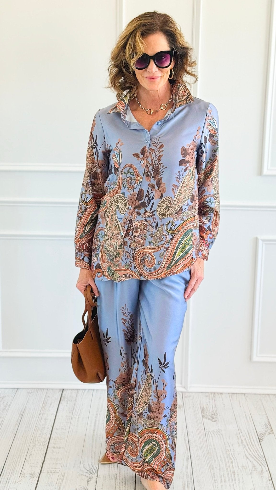 Mystic Paisley Italian Set-100 Pants-AZUL MONACO-Coastal Bloom Boutique, find the trendiest versions of the popular styles and looks Located in Indialantic, FL