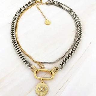 Pre Order - Evil Eye Two Tone Double Layered Necklace-230 Jewelry-HoopLa-Coastal Bloom Boutique, find the trendiest versions of the popular styles and looks Located in Indialantic, FL