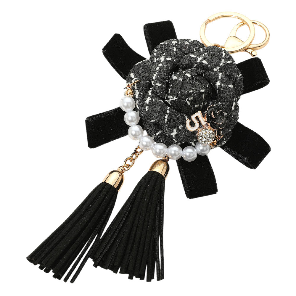 No. 5 Tweed Charm Pearl Tassel Keychain-260 Other Accessories-NYW-Coastal Bloom Boutique, find the trendiest versions of the popular styles and looks Located in Indialantic, FL