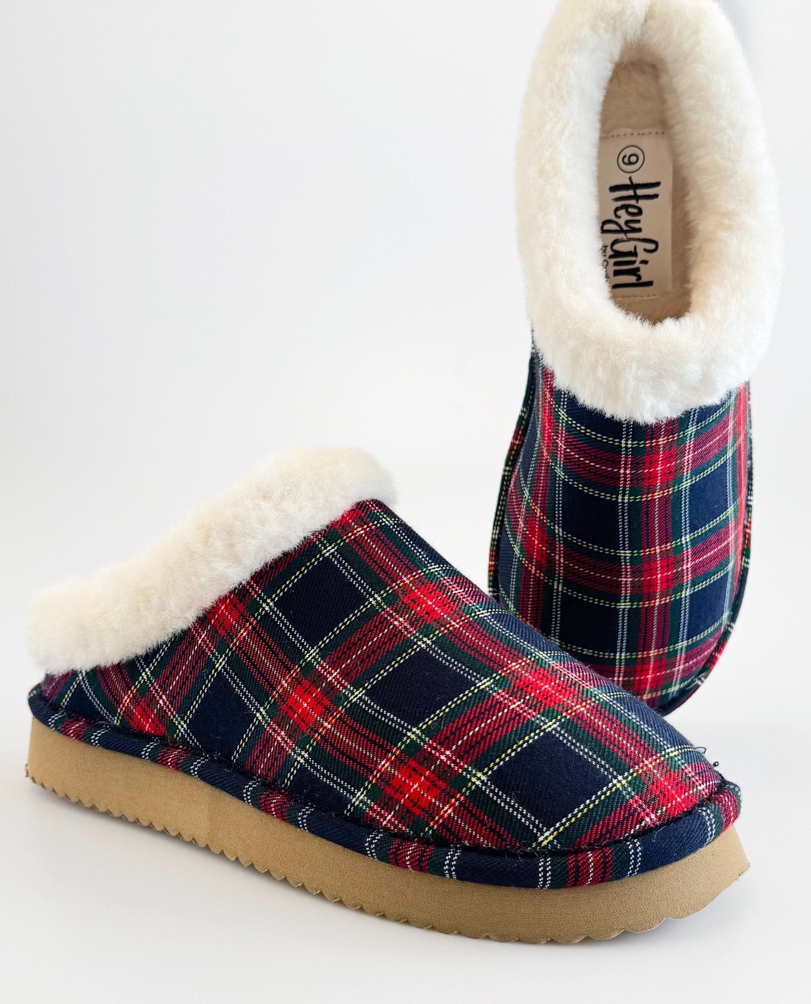 No Box - Plaid Sherpa-Lined Slippers - Navy-250 Shoes-Corkys-Coastal Bloom Boutique, find the trendiest versions of the popular styles and looks Located in Indialantic, FL