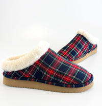 No Box - Plaid Sherpa-Lined Slippers - Navy-250 Shoes-Corkys-Coastal Bloom Boutique, find the trendiest versions of the popular styles and looks Located in Indialantic, FL