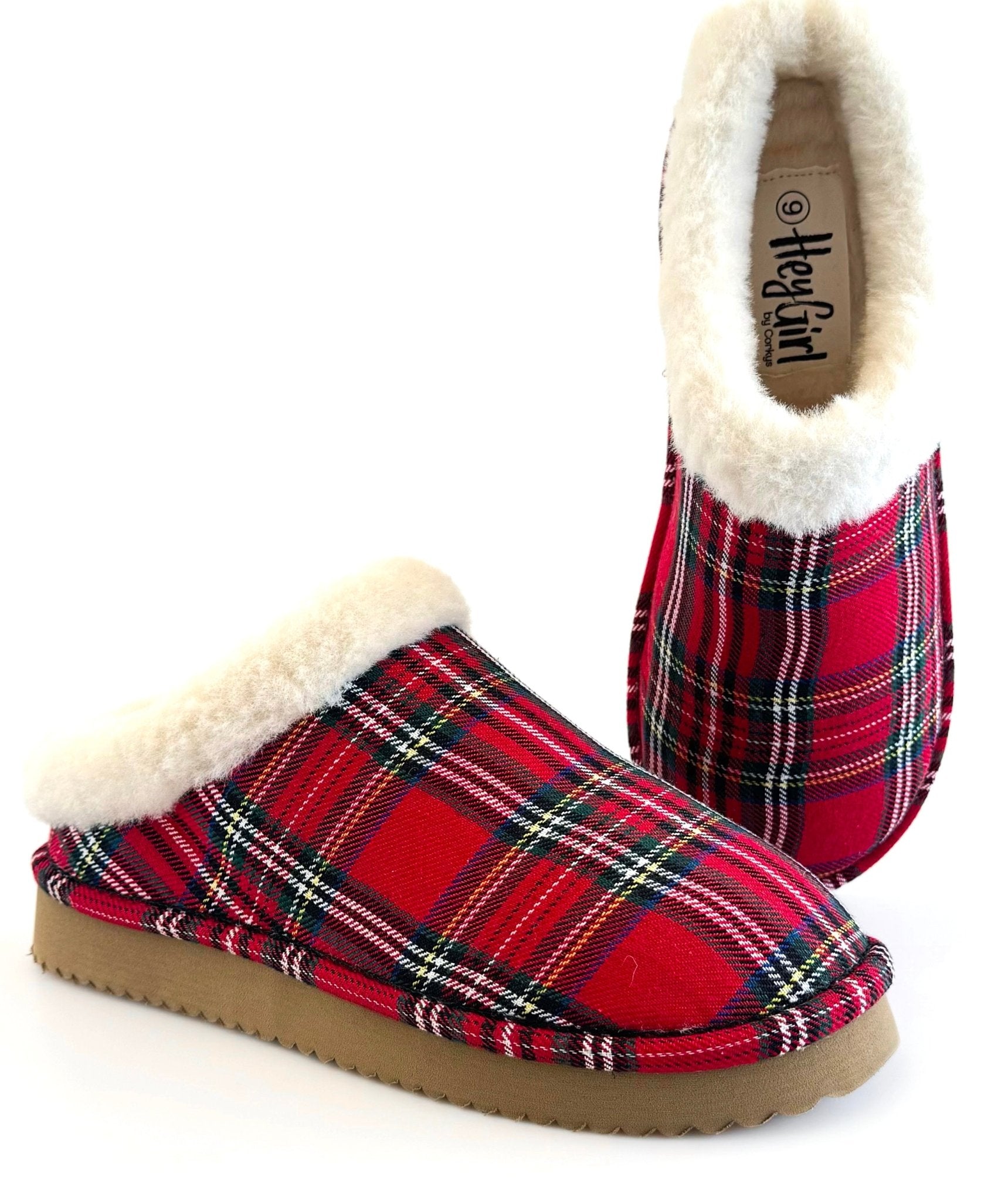 No Box - Plaid Sherpa-Lined Slippers - Red-250 Shoes-Corkys-Coastal Bloom Boutique, find the trendiest versions of the popular styles and looks Located in Indialantic, FL