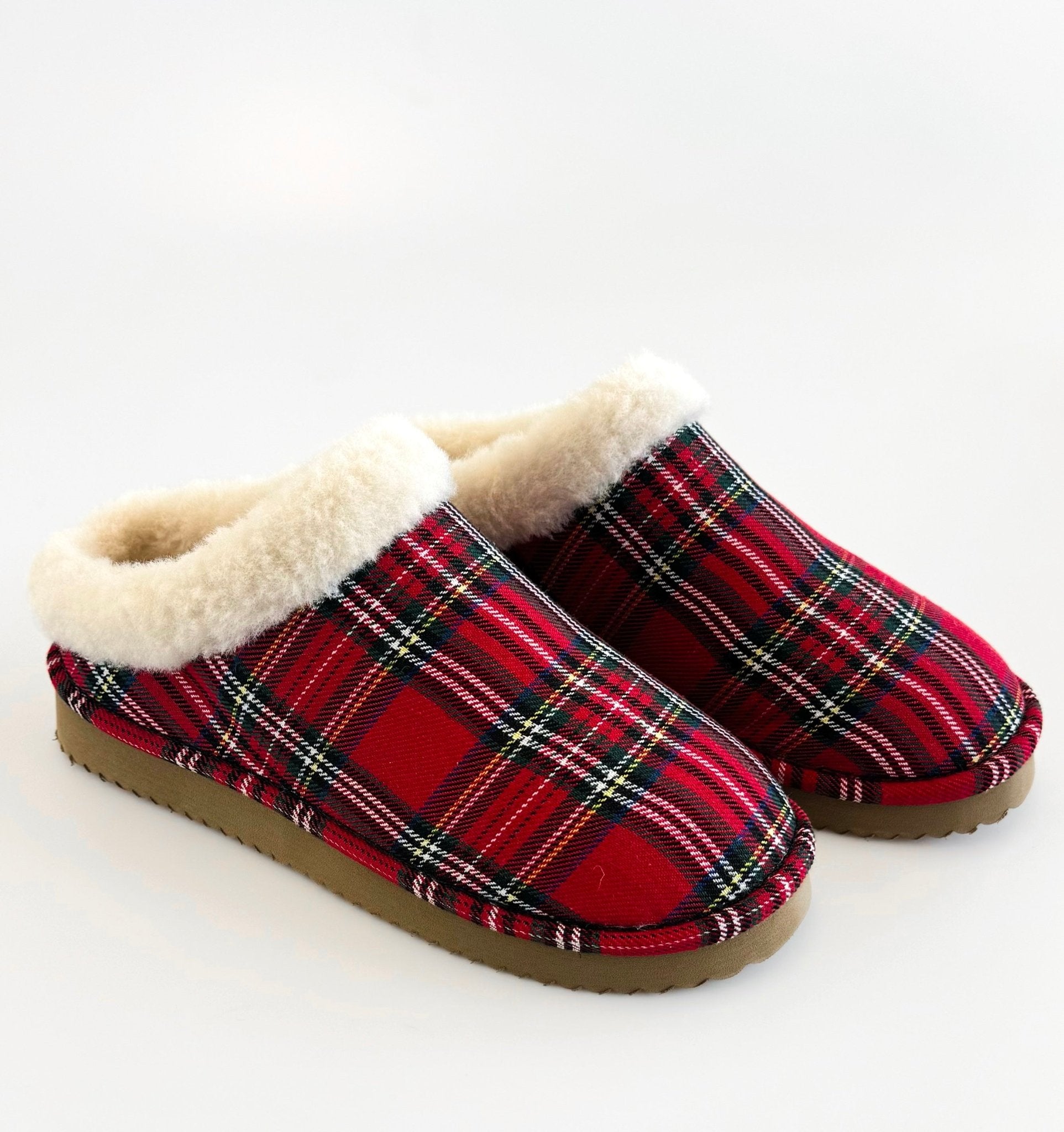 No Box - Plaid Sherpa-Lined Slippers - Red-250 Shoes-Corkys-Coastal Bloom Boutique, find the trendiest versions of the popular styles and looks Located in Indialantic, FL