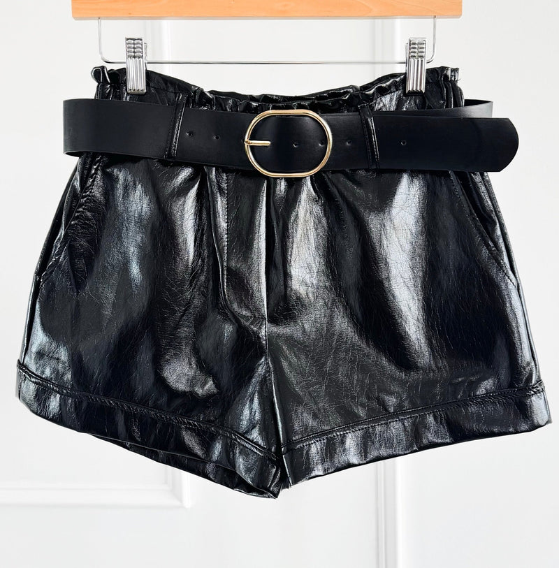 Noir Faux Leather Italian Shorts-170 Bottoms/Shorts-BONITO SRL-Coastal Bloom Boutique, find the trendiest versions of the popular styles and looks Located in Indialantic, FL