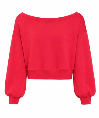 Off-Shoulder Sweatshirt Top - Red