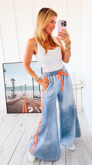 On Track Italian Wide Sweatpants- Denim/Orange