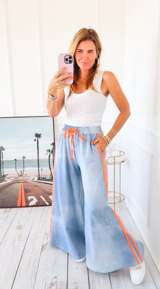 On Track Italian Wide Sweatpants- Denim/Orange