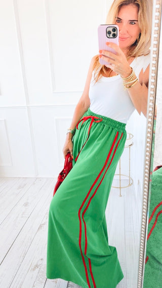 On Track Italian Wide Sweatpants- Green/Red