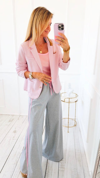 On Track Italian Wide Sweatpants- Grey/ Pink