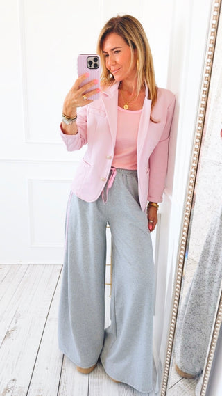On Track Italian Wide Sweatpants- Grey/ Pink