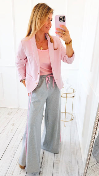 On Track Italian Wide Sweatpants- Grey/ Pink