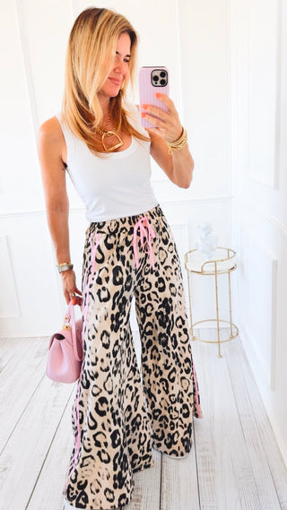 On Track Leopard Italian Pant- Pink