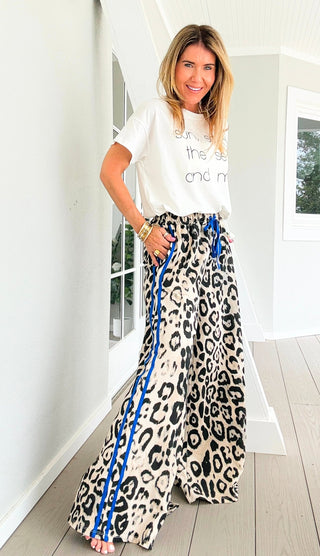 On Track Leopard Italian Pant- Royal Blue
