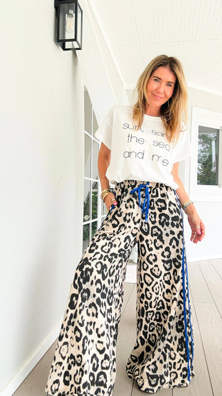 On Track Leopard Italian Pant- Royal Blue