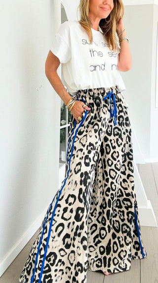 On Track Leopard Italian Pant- Royal Blue