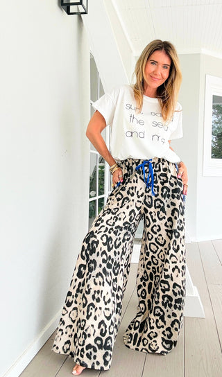 On Track Leopard Italian Pant- Royal Blue