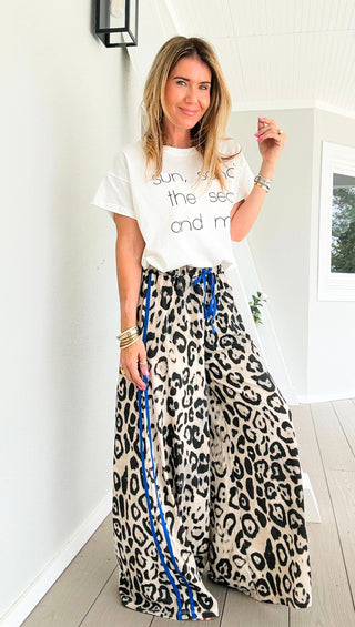 On Track Leopard Italian Pant- Royal Blue