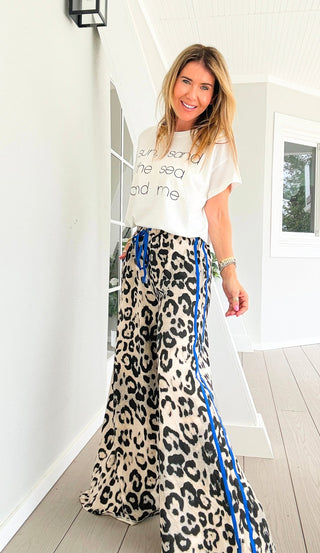 On Track Leopard Italian Pant- Royal Blue