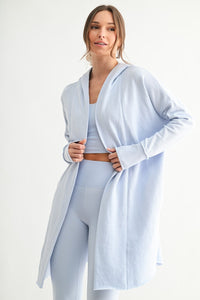 Open Front Longline Hoodie Cardigan - Sky Blue