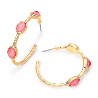 Oval Station Hoop Earring - Pink