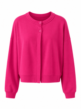 Oversized Button Front Fleece Cardigan - Raspberry