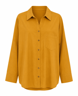 Oversized Button Front Top - Mustard
