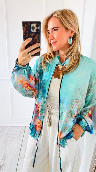Painted Tide Italian Zip Up Jacket- Turquoise