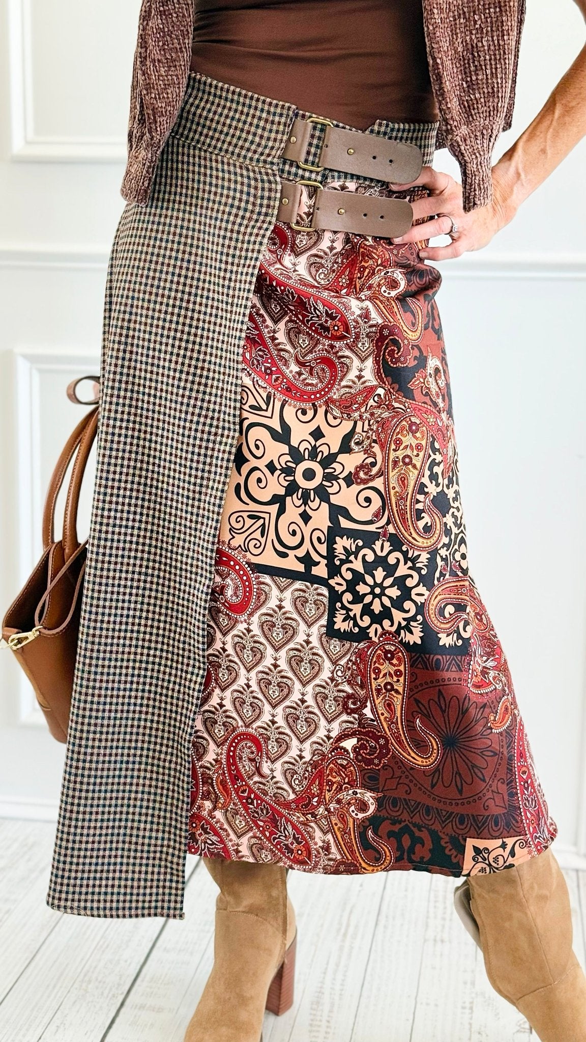 Paisley Meets Plaid Italian Skirt-170 Bottoms-AZUL MONACO-Coastal Bloom Boutique, find the trendiest versions of the popular styles and looks Located in Indialantic, FL