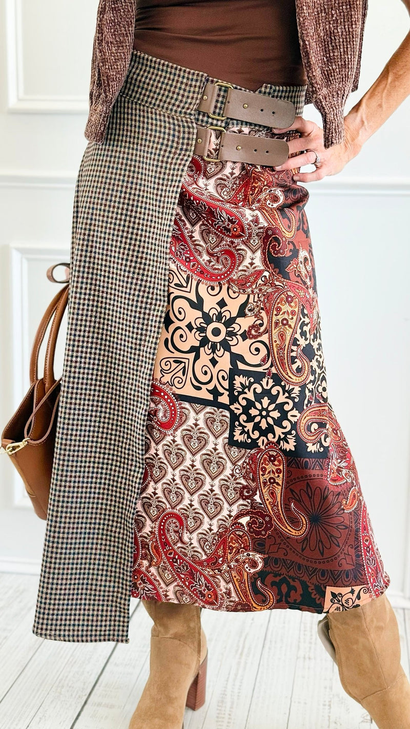 Paisley Meets Plaid Italian Skirt-170 Bottoms-AZUL MONACO-Coastal Bloom Boutique, find the trendiest versions of the popular styles and looks Located in Indialantic, FL