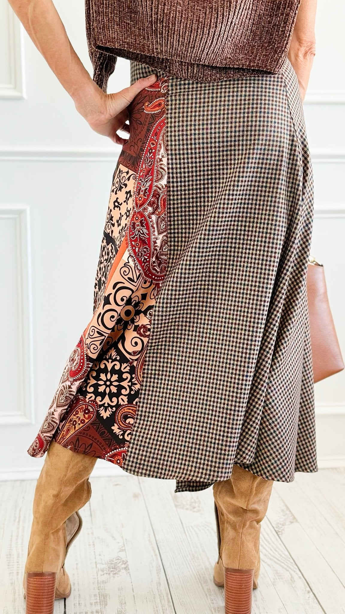 Paisley Meets Plaid Italian Skirt-170 Bottoms-AZUL MONACO-Coastal Bloom Boutique, find the trendiest versions of the popular styles and looks Located in Indialantic, FL
