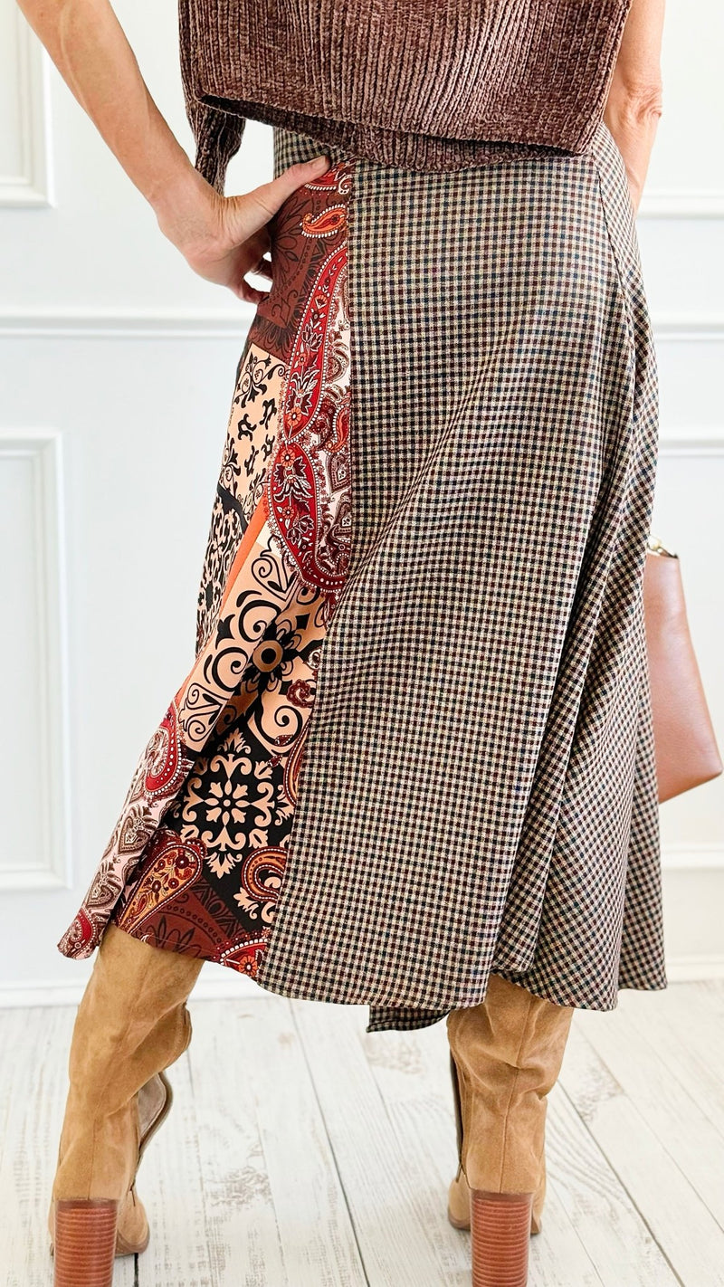 Paisley Meets Plaid Italian Skirt-170 Bottoms-AZUL MONACO-Coastal Bloom Boutique, find the trendiest versions of the popular styles and looks Located in Indialantic, FL