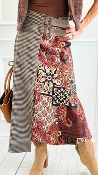 Paisley Meets Plaid Italian Skirt-170 Bottoms-AZUL MONACO-Coastal Bloom Boutique, find the trendiest versions of the popular styles and looks Located in Indialantic, FL