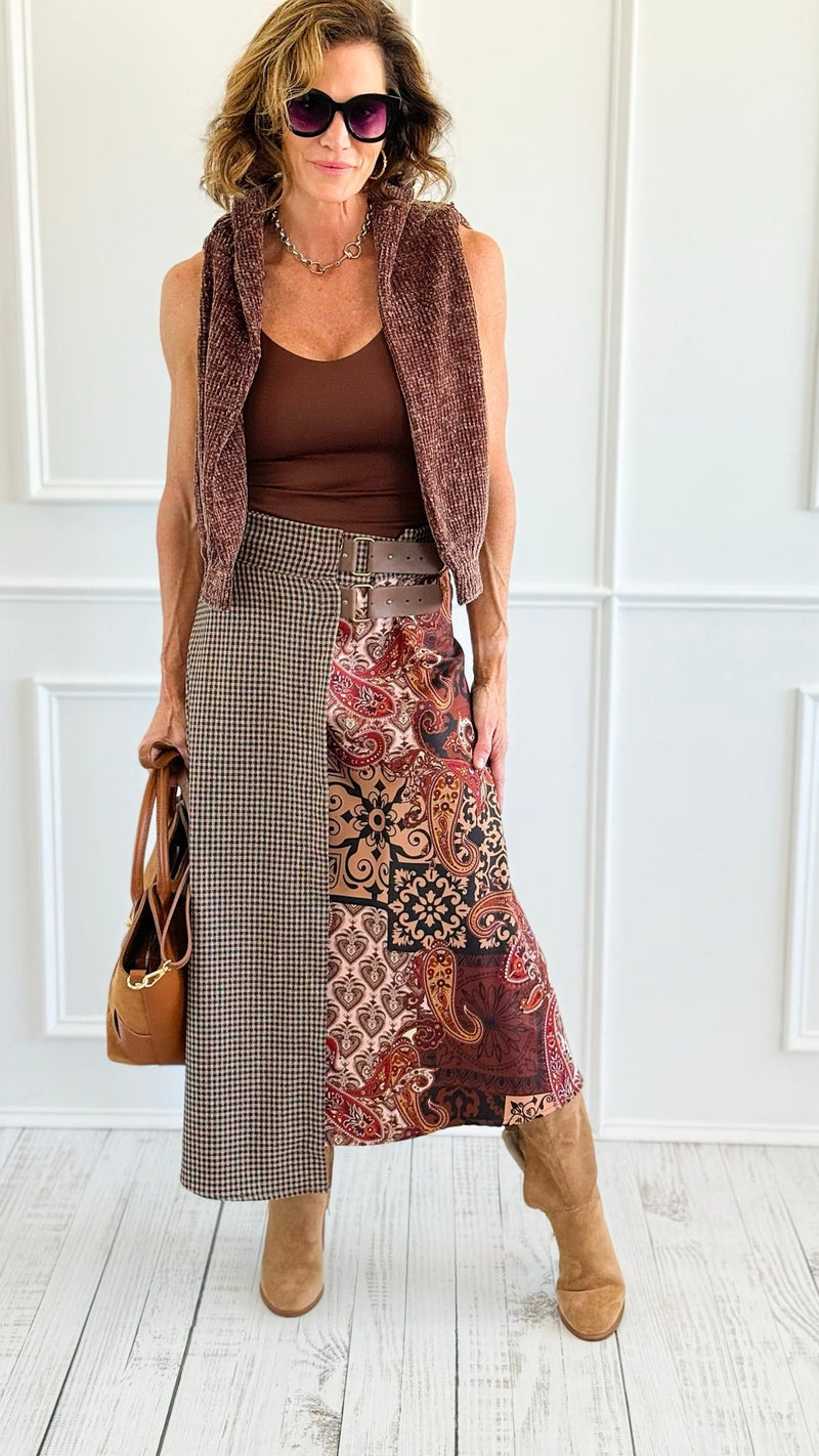 Paisley Meets Plaid Italian Skirt-170 Bottoms-AZUL MONACO-Coastal Bloom Boutique, find the trendiest versions of the popular styles and looks Located in Indialantic, FL