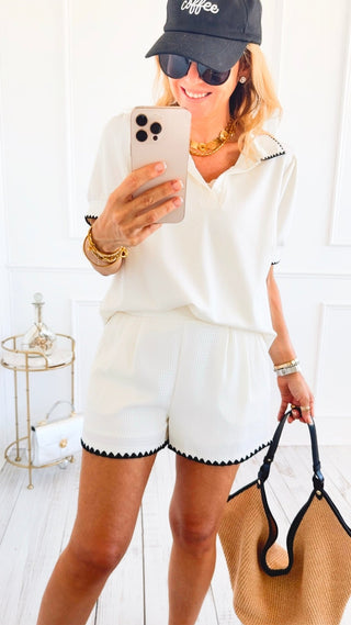 Palm Coast Ricrac Hem Waffle Shorts