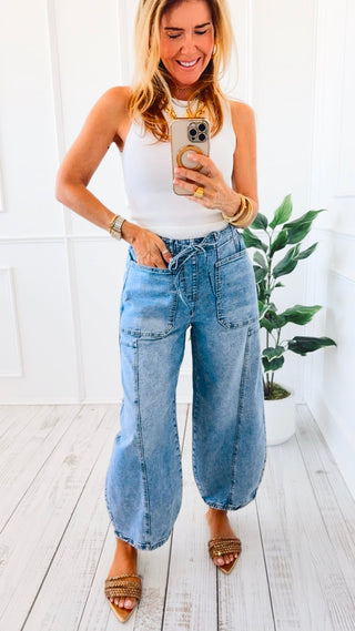 Paperbag Barrel Leg Patch Pocket Jeans