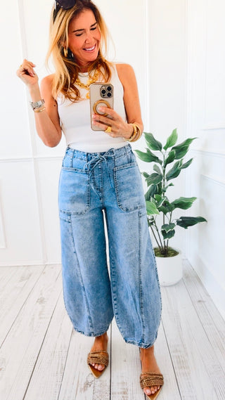 Paperbag Barrel Leg Patch Pocket Jeans