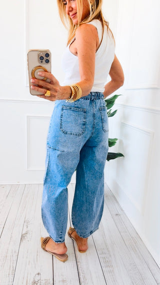 Paperbag Barrel Leg Patch Pocket Jeans