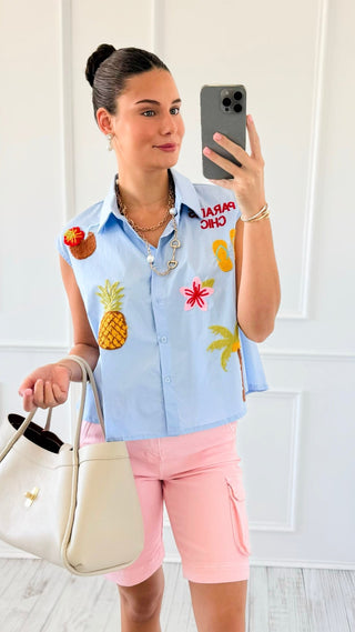 Paradise Chic Sleeveless Italian Button Top