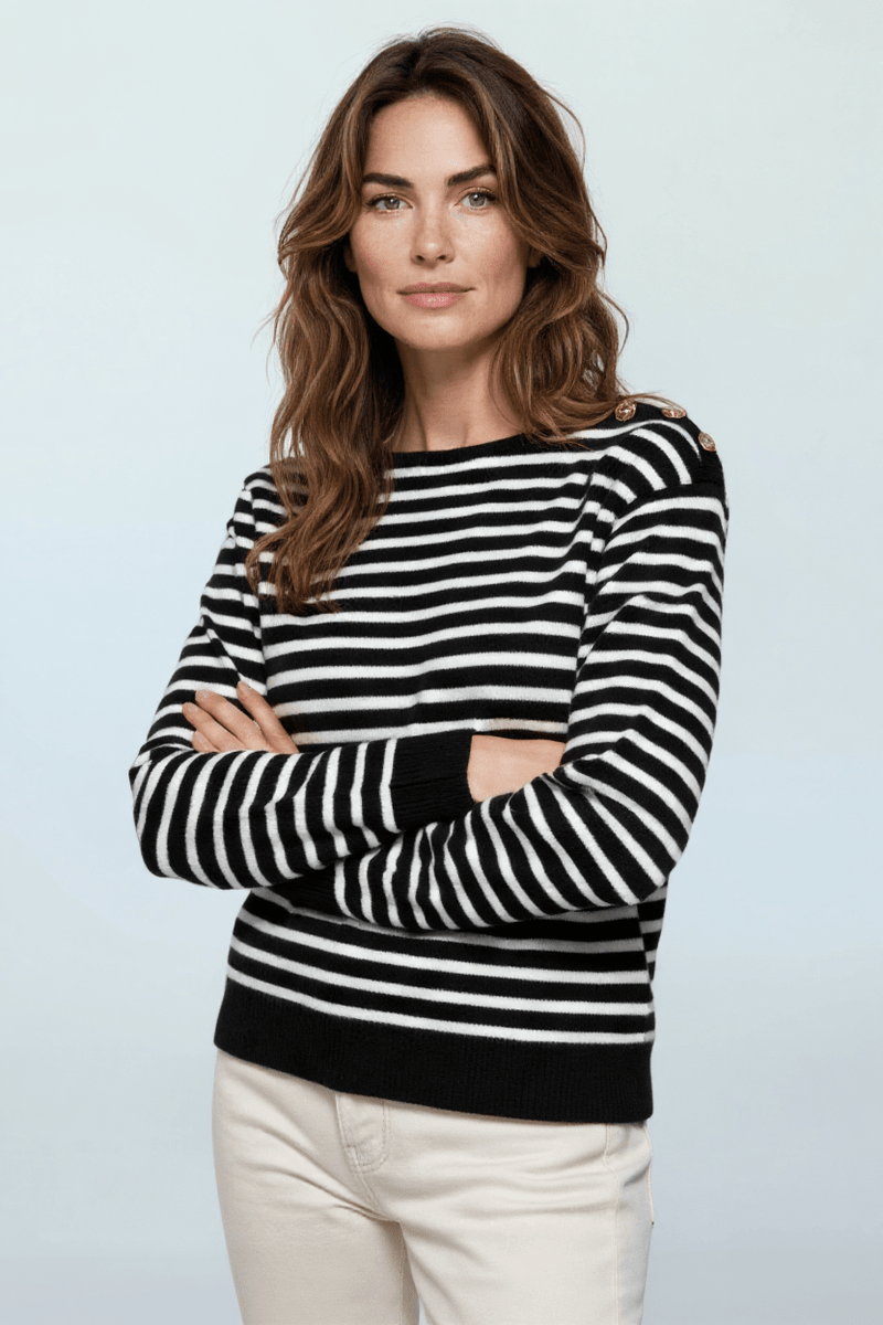 Parisian Pier Sweater - Black/Cream-140 Sweaters-Active Basic-Coastal Bloom Boutique, find the trendiest versions of the popular styles and looks Located in Indialantic, FL