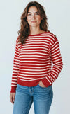 Parisian Pier Sweater - Red/Cream-140 Sweaters-Active Basic-Coastal Bloom Boutique, find the trendiest versions of the popular styles and looks Located in Indialantic, FL