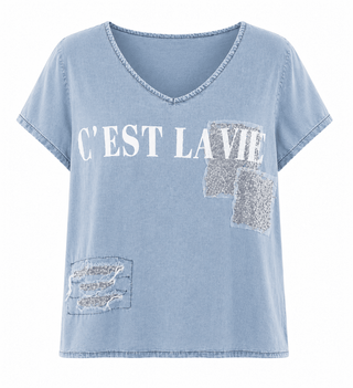 Passport to Paris Sequins Italian Denim Top