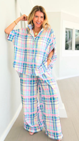 Pastel Plaid Italian Button Down Top