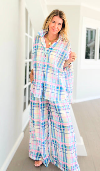 Pastel Plaid Italian Button Down Top
