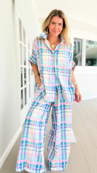 Pastel Plaid Italian Button Down Top
